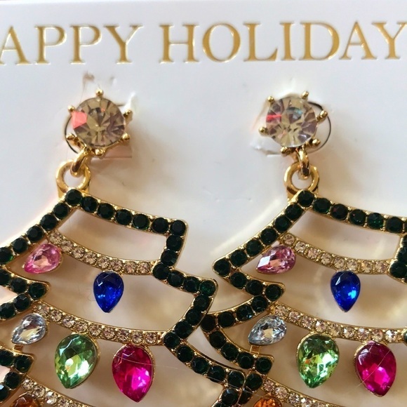 Brand New Colorful Rhinestone Christmas Tree Dangling Earrings - Picture 4 of 8